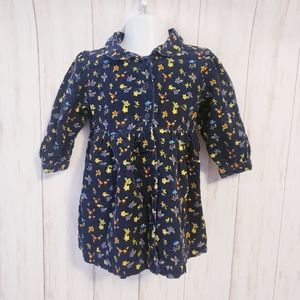 Girls Long Sleeve Corduroy Dress, Navy Blue Dress, Winter Dress, Floral Dress,